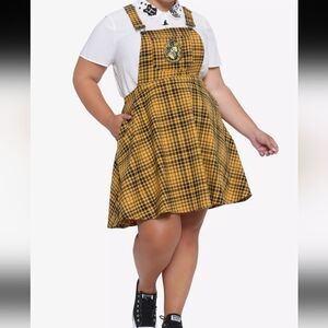 Harry Potter Hufflepuff Yellow Plaid Skirtall Plus Size Overalls Skirt Dress